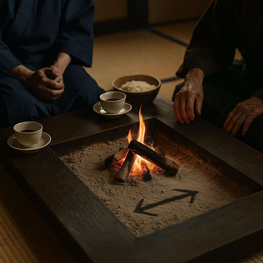 香春町鏡山・呉に伝わる「囲炉裏を囲む談合」のイメージ
